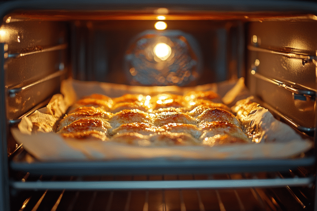Lamb fat crisps baking in oven