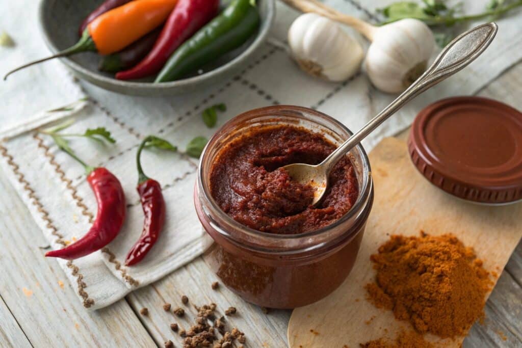 tex mex paste in glass jar with chipotle and garlic